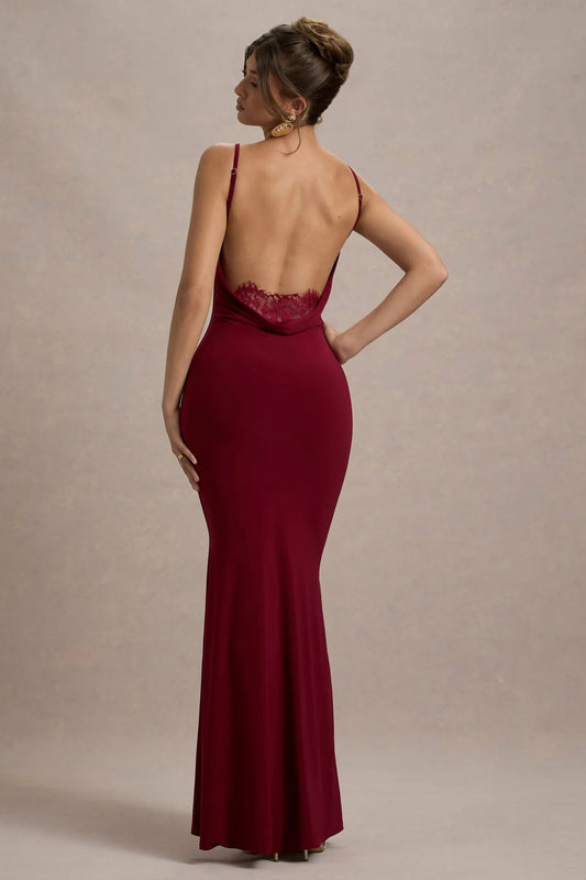 Evrenna — Elegant Lace-Back Cowl Neck Maxi Dress for Formal Events