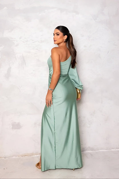 Orlena Satin Maxi Dress — Elegant One-Shoulder Evening Gown