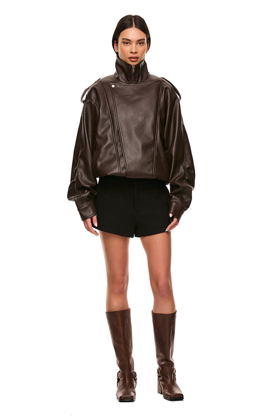 Rori Leather Jacket — Oversized PU Leather Jacket with Belt Detail