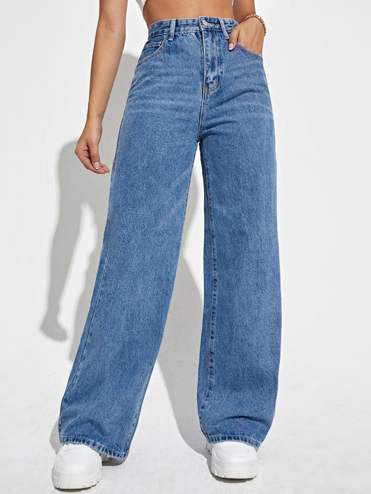 Marlenox — High-Rise Wide-Leg Denim Jeans with Soft Wash Finish