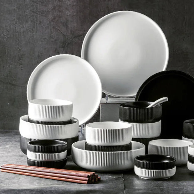 Caldara — Ribbed Ceramic Dinnerware Set with Matte Finish