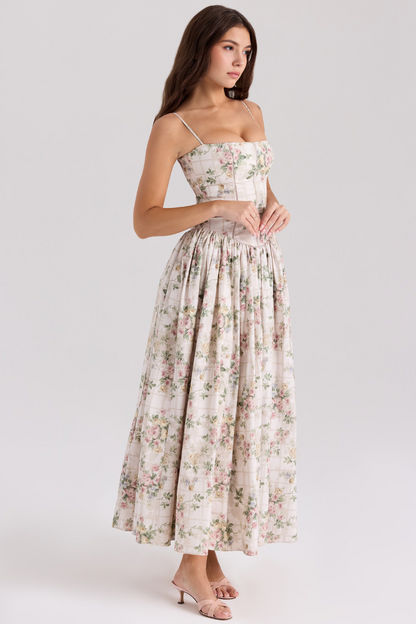 Norla — Cotton Midi Sundress with Vintage Rose Print