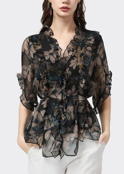 Black Ruffled Patchwork Chiffon Blouse™ — Feel Effortlessly Flawless and Unstoppable All Summer Long