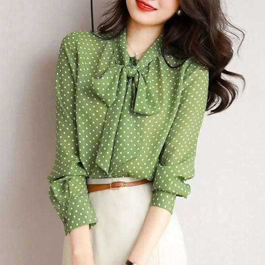 Liora — Lightweight Shawl Collar Blouse with Bow Accents