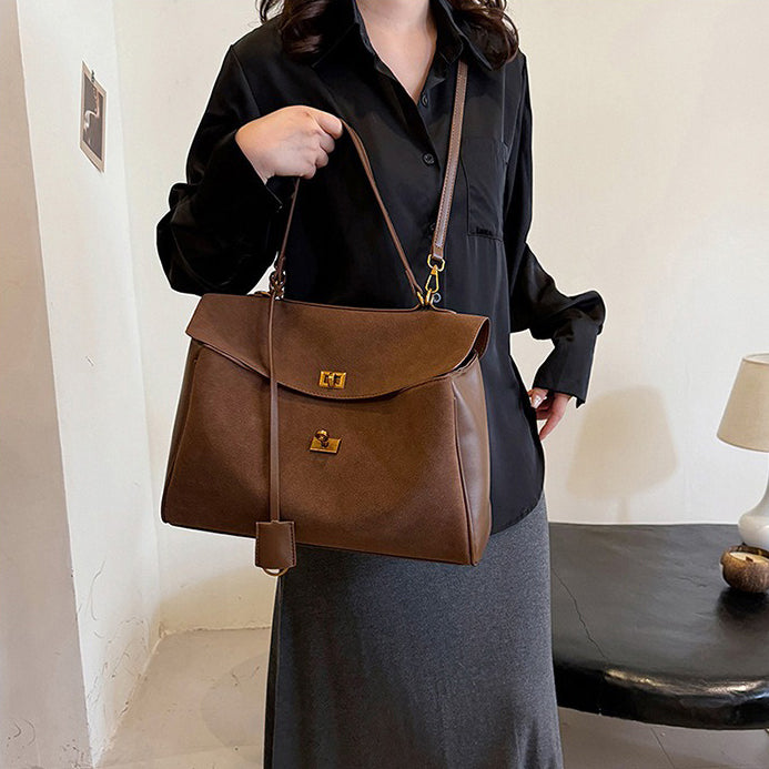 Liora Tote — Faux Suede Shoulder Bag with Turn Lock Closure