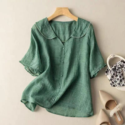 Liora Breeze — Lightweight Linen Blouse with Scalloped Collar