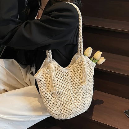 Ardena — Oversized Handcrafted Cotton Crochet Tote with Tassels