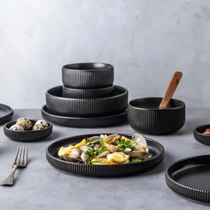 Caldara — Ribbed Ceramic Dinnerware Set with Matte Finish