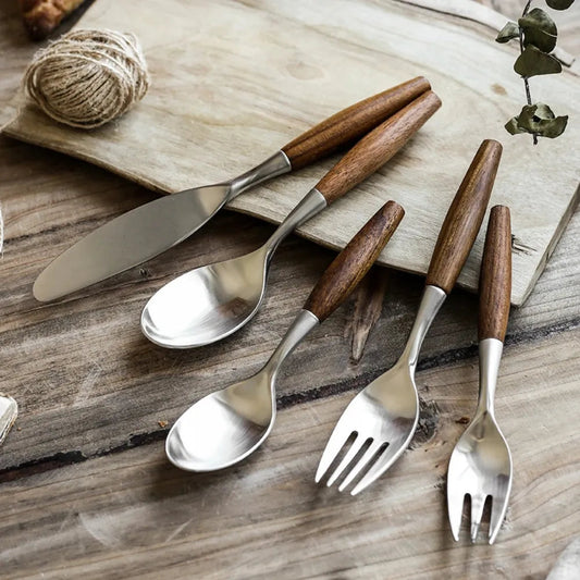 Norlin Flatware — Stainless Steel Cutlery with Natural Wood Handles