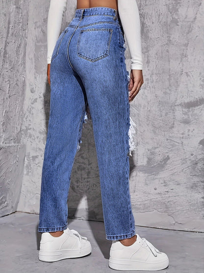 Maren Distress — High-Rise Straight Leg Denim Jeans