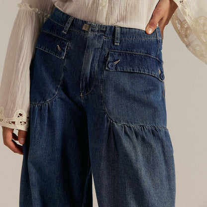 Sorenna — Wide-Leg Cotton Denim Jeans with Boho Pockets