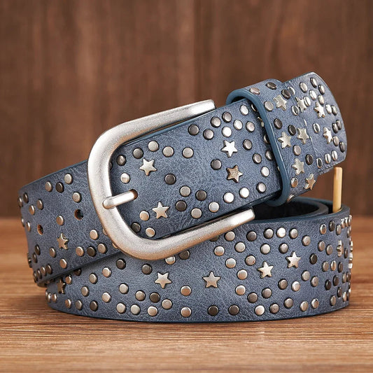 Liora — Genuine Leather Studded Belt with Star Accents
