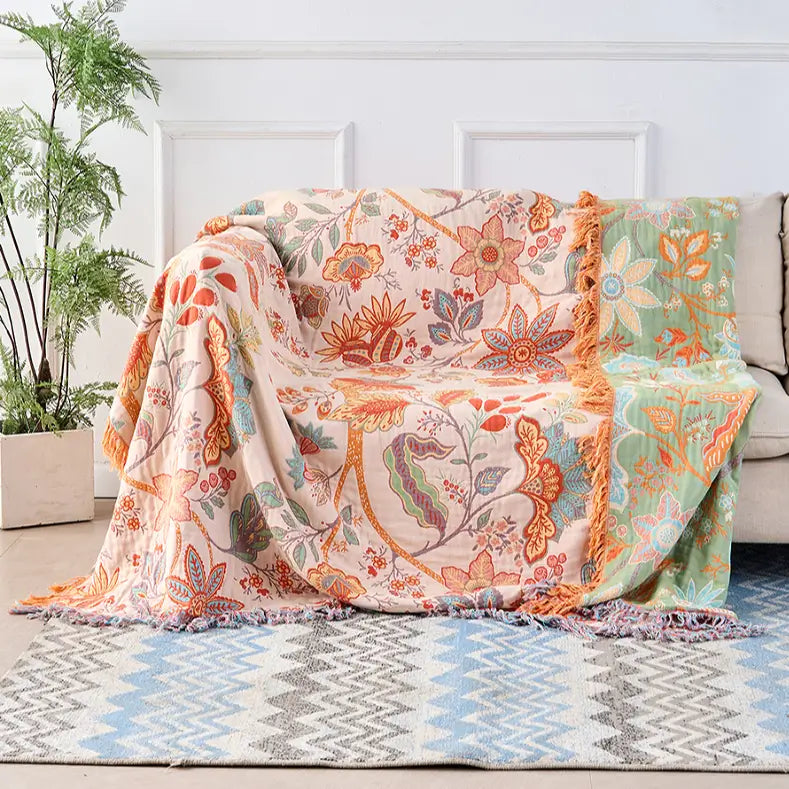 Liora — Lightweight Reversible Cotton Throw Blanket with Bohemian Design
