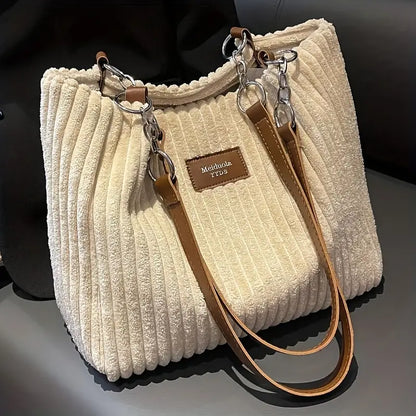 Harper — Soft-Touch Corduroy Tote Bag with Zipper Closure