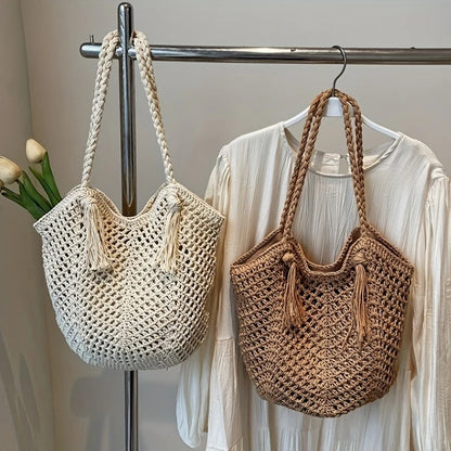Ardena — Oversized Handcrafted Cotton Crochet Tote with Tassels