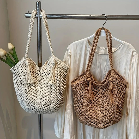 Ardena — Oversized Handcrafted Cotton Crochet Tote with Tassels