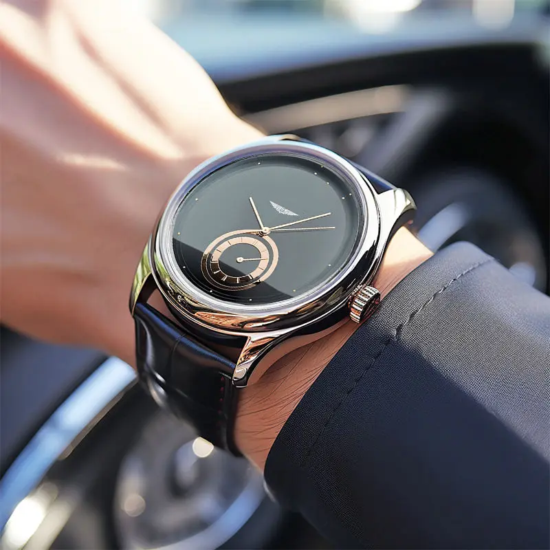 Talix — Dual Dial Leather Strap Watch with Swiss Quartz Movement
