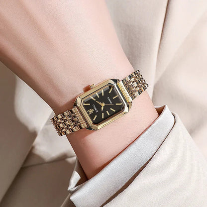 Lorian — Gold-Tone Stainless Steel Watch with Faceted Glass Face