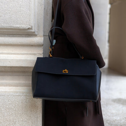 Liora Tote — Faux Suede Shoulder Bag with Turn Lock Closure