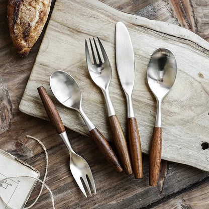 Norlin Flatware — Stainless Steel Cutlery with Natural Wood Handles