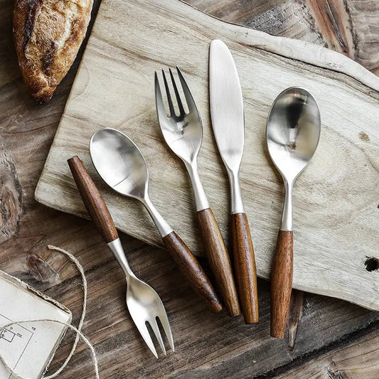 Norlin Flatware — Stainless Steel Cutlery with Natural Wood Handles