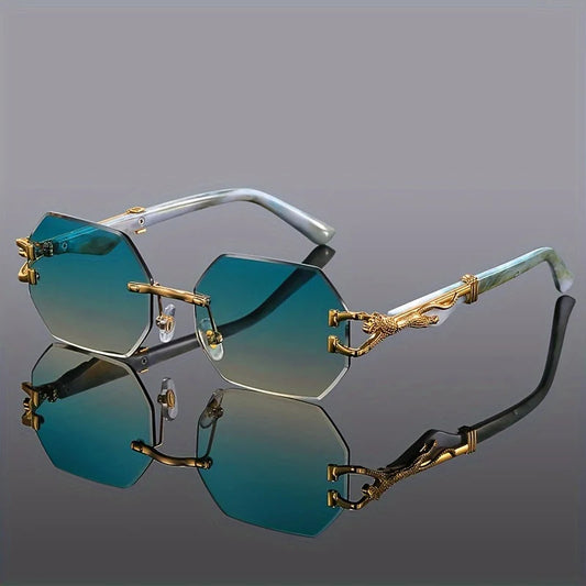 Vespera — Rimless Gradient Sunglasses with Gold-Leopard Temples