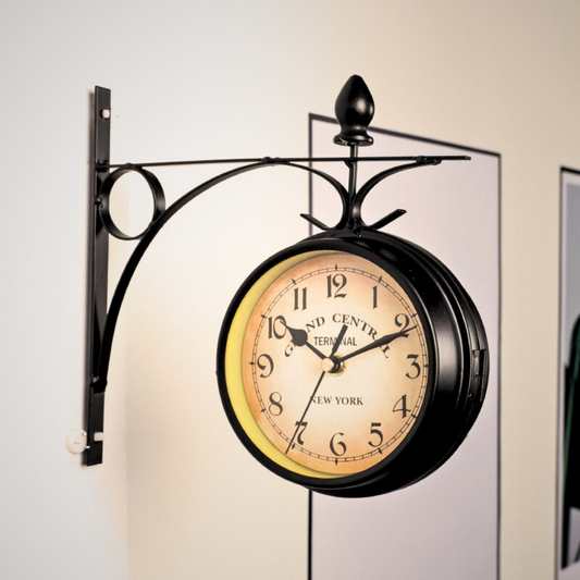 Harlen — Vintage Double-Sided Wall Clock with Wrought Iron Bracket