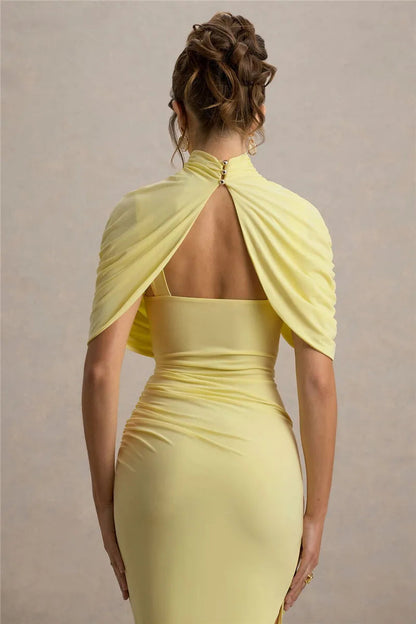 Arlenza — Backless Maxi Dress with Ruched Waist and Turtleneck