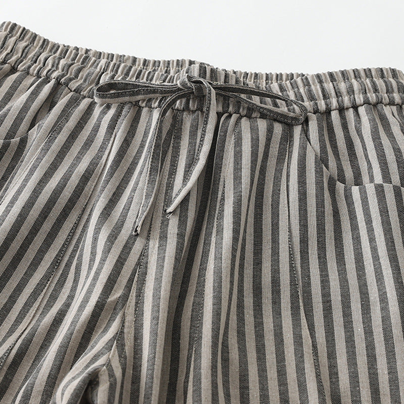 Liora — Striped Linen Wide-Leg Pants with Elastic Waistband