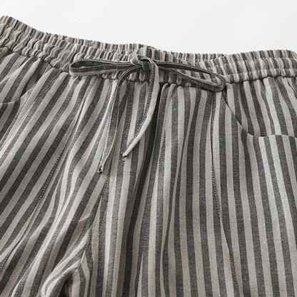 Liora — Striped Linen Wide-Leg Pants with Elastic Waistband