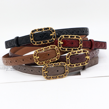 Ardena — Quilted Vegan Leather Belt with Gold Chain Buckle