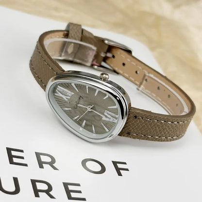 Norla — Vintage Teardrop Oval Watch with Leather Band