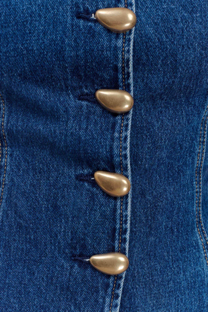Veltrix Strapless Long Line Button Top - Dark Blue