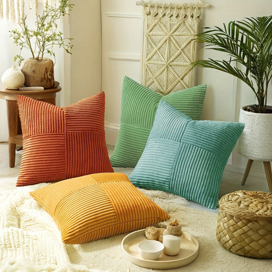 Cordellea — Soft Corduroy Throw Pillow Covers Set with Modern Boho Grid