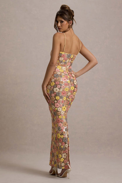 Norla Dress — Lightweight Strapless Floral Midi Dress with Lace-Up Back