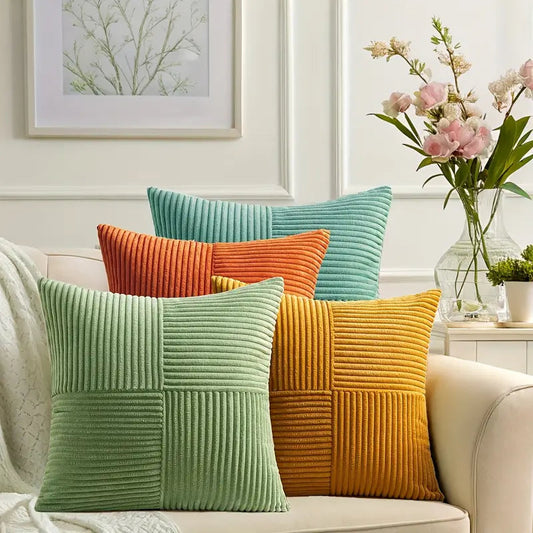 Cordellea — Soft Corduroy Throw Pillow Covers Set with Modern Boho Grid