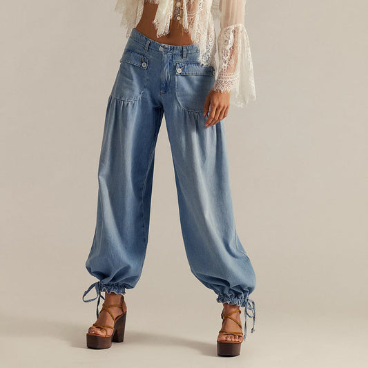Sorenna — Wide-Leg Cotton Denim Jeans with Boho Pockets