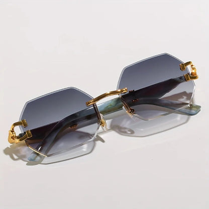 Vespera — Rimless Gradient Sunglasses with Gold-Leopard Temples