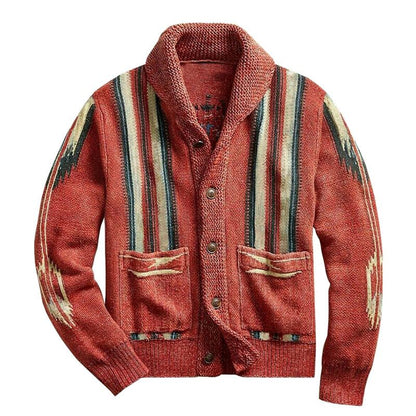 Dalton — Men’s Vintage Jacquard Knit Cardigan with Lapel Collar