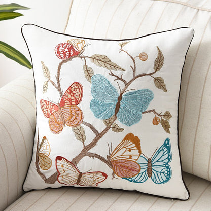 Liora — Embroidered Butterfly Cushion Cover in Cotton-Linen Blend