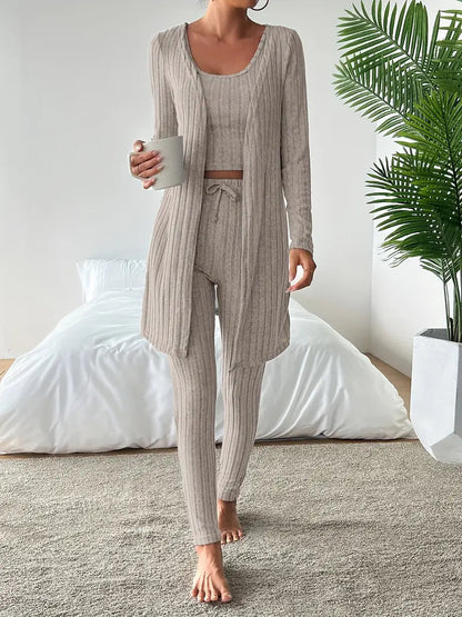 Vesira — 3-Piece Ribbed Knit Lounge Set with Slim Fit