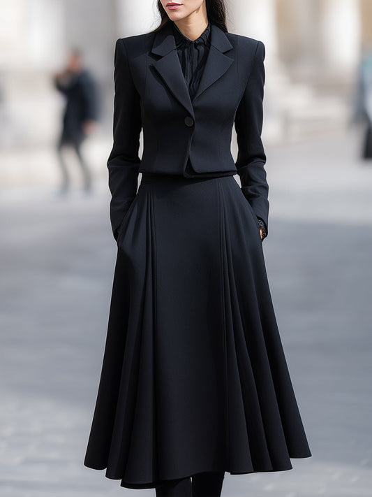 Larein — Tailored Blazer and Pleated Midi Skirt Set with Structured Fit