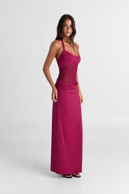 Sorella — Elegant Maxi Dress with Sheer Mesh Waist Detailing