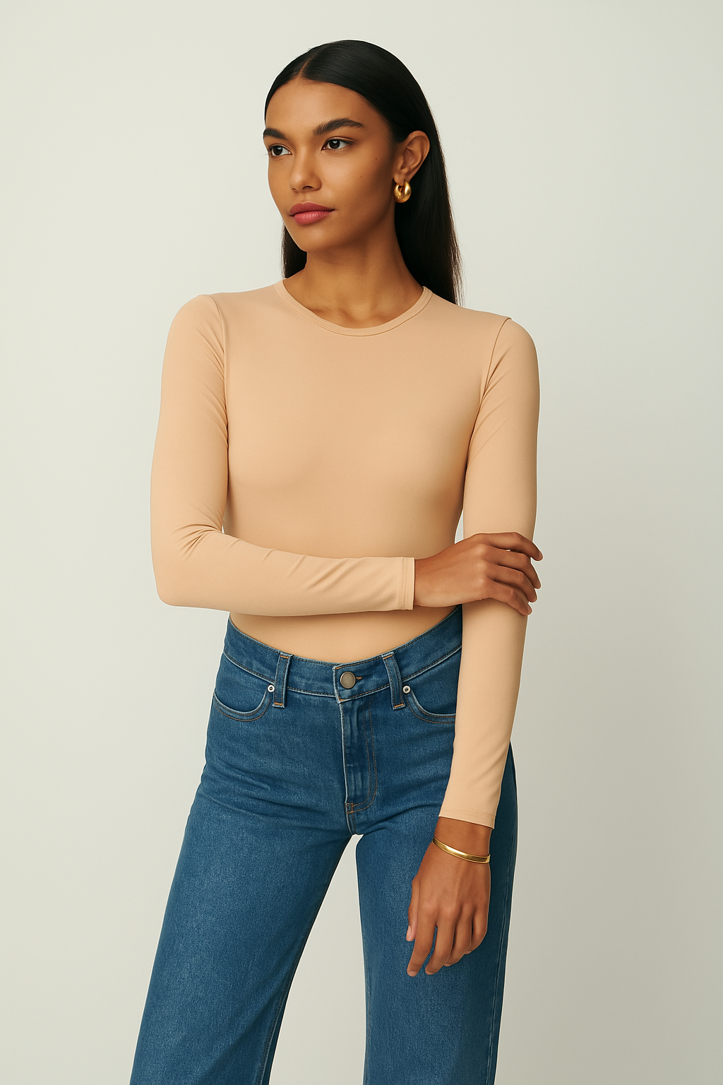 Crew Neck Long-Sleeve Bodysuit - Soft, Second Skin Fit | Nexara