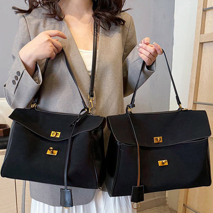 Liora Tote — Faux Suede Shoulder Bag with Turn Lock Closure