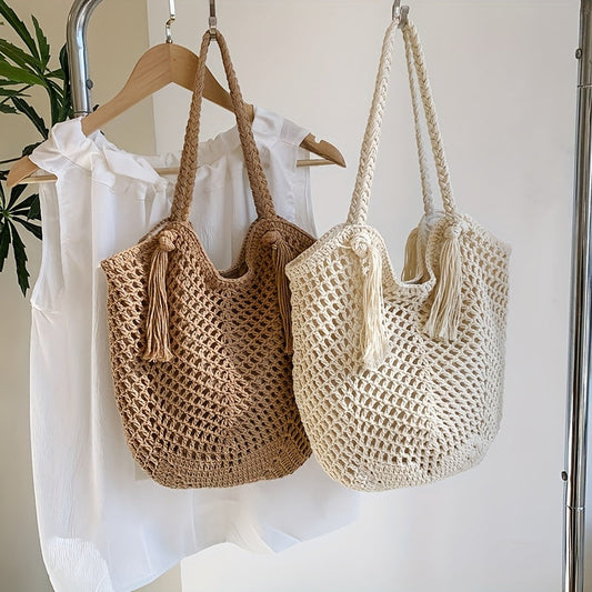 Ardena — Oversized Handcrafted Cotton Crochet Tote with Tassels