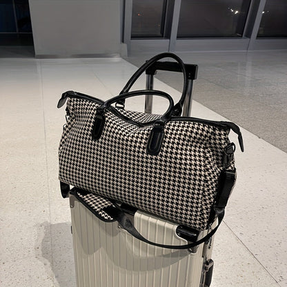 Lorian Weekender — Durable Houndstooth Canvas Travel Bag with Vegan Leather Trim