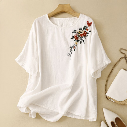 Liora — Embroidered Linen Dress with Relaxed Fit