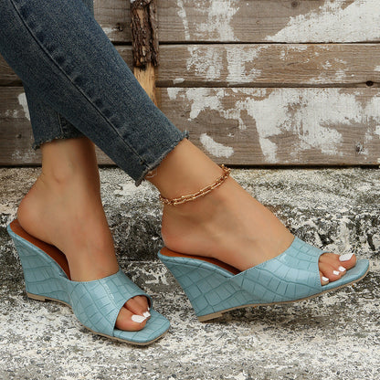 Liora — Croc-Embossed Wedge Mules with Open Square Toe