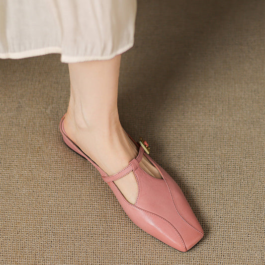 Velora — Genuine Leather T-Strap Mules with Cushioned Heel